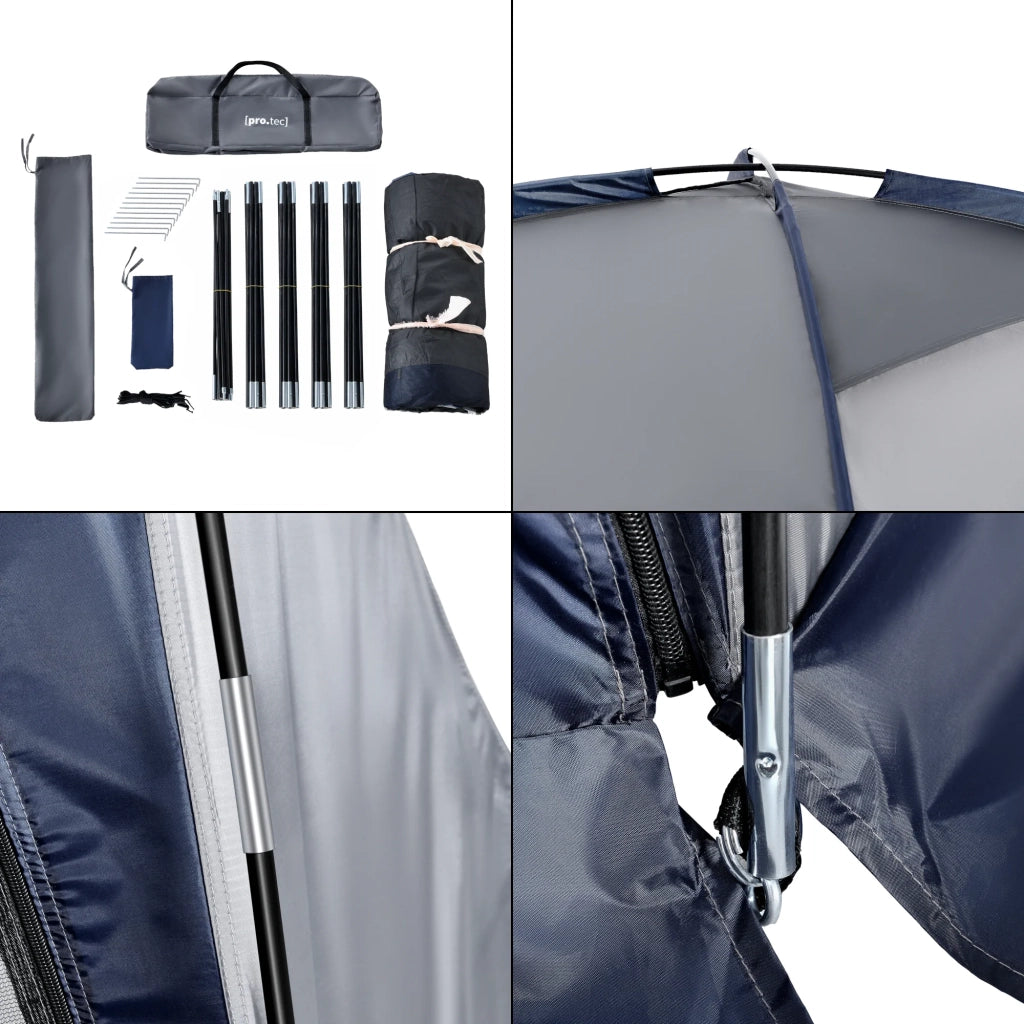 Gazebo da campeggio con 96 luci LED 345 x 345 x 247 cm blu 03_0008740
