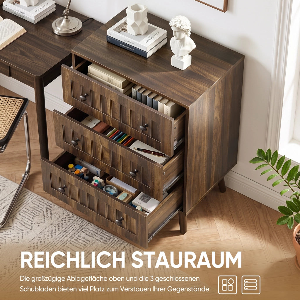 Cassettiera in MDF color noce con 3 cassetti