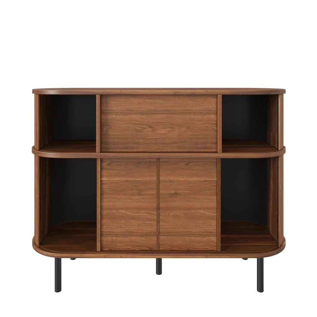 Sideboard a due livelli con ante scorrevoli e cassetto, finitura noce