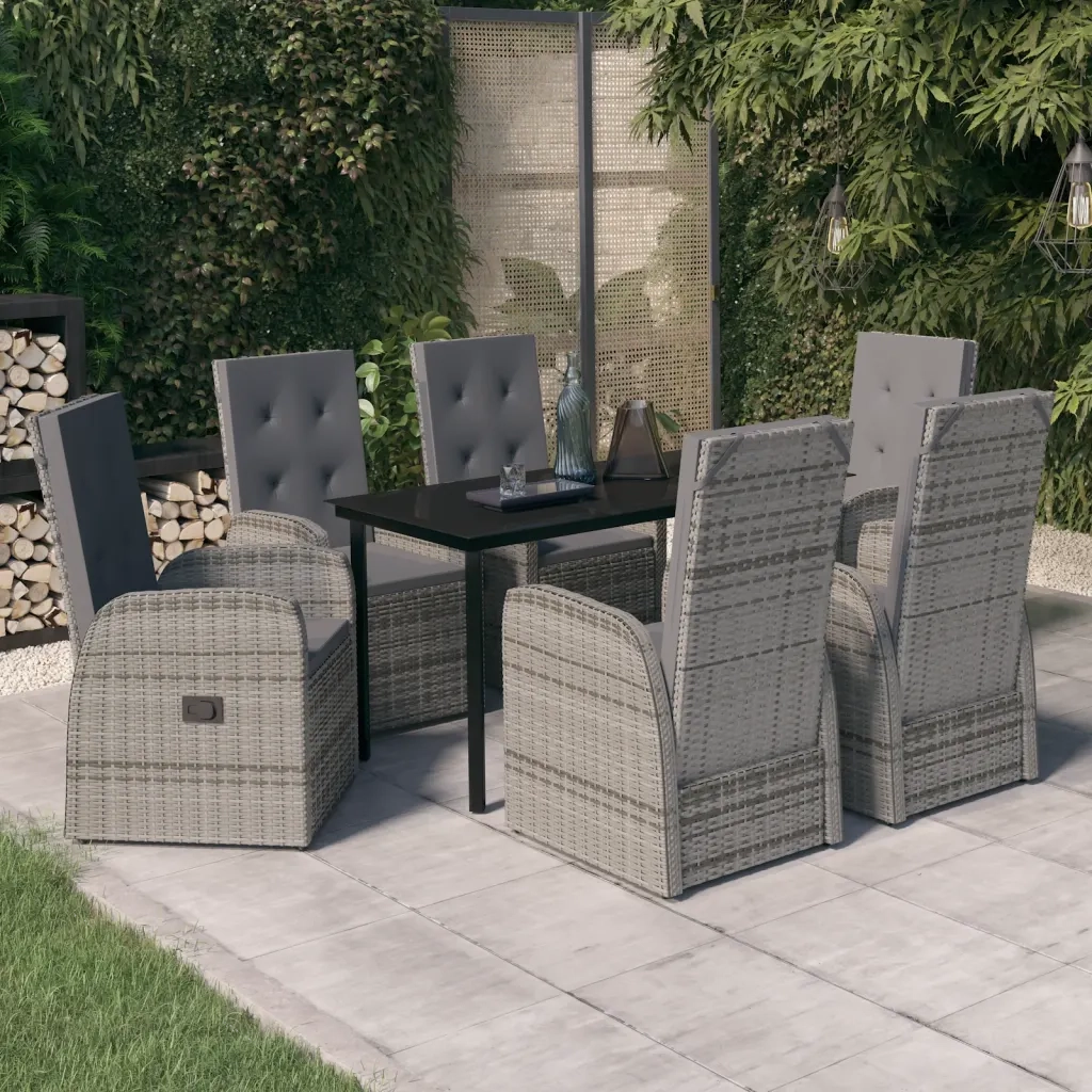Set da Pranzo da Giardino 7 pz con Cuscini Grigio 3099476