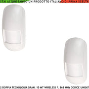 Sensore Movimento 2 Pezzi Doppia Tecnologia Antifurto Radio Copertura 15 Metri Grandangolo da Interno Fr. 868MHz Bidirezionale Codice UNISAT2 Anti Jamming Antimanomissione Rilevatore Intrusi look down