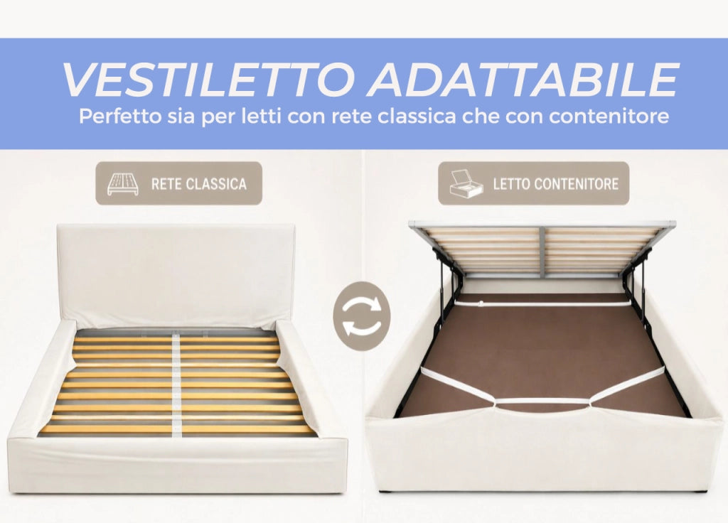 Vestiletto Giroletto Effetto Velluto Estensibile Tinta Unita Mod. Perfetto - Matrimoniale - Marrone