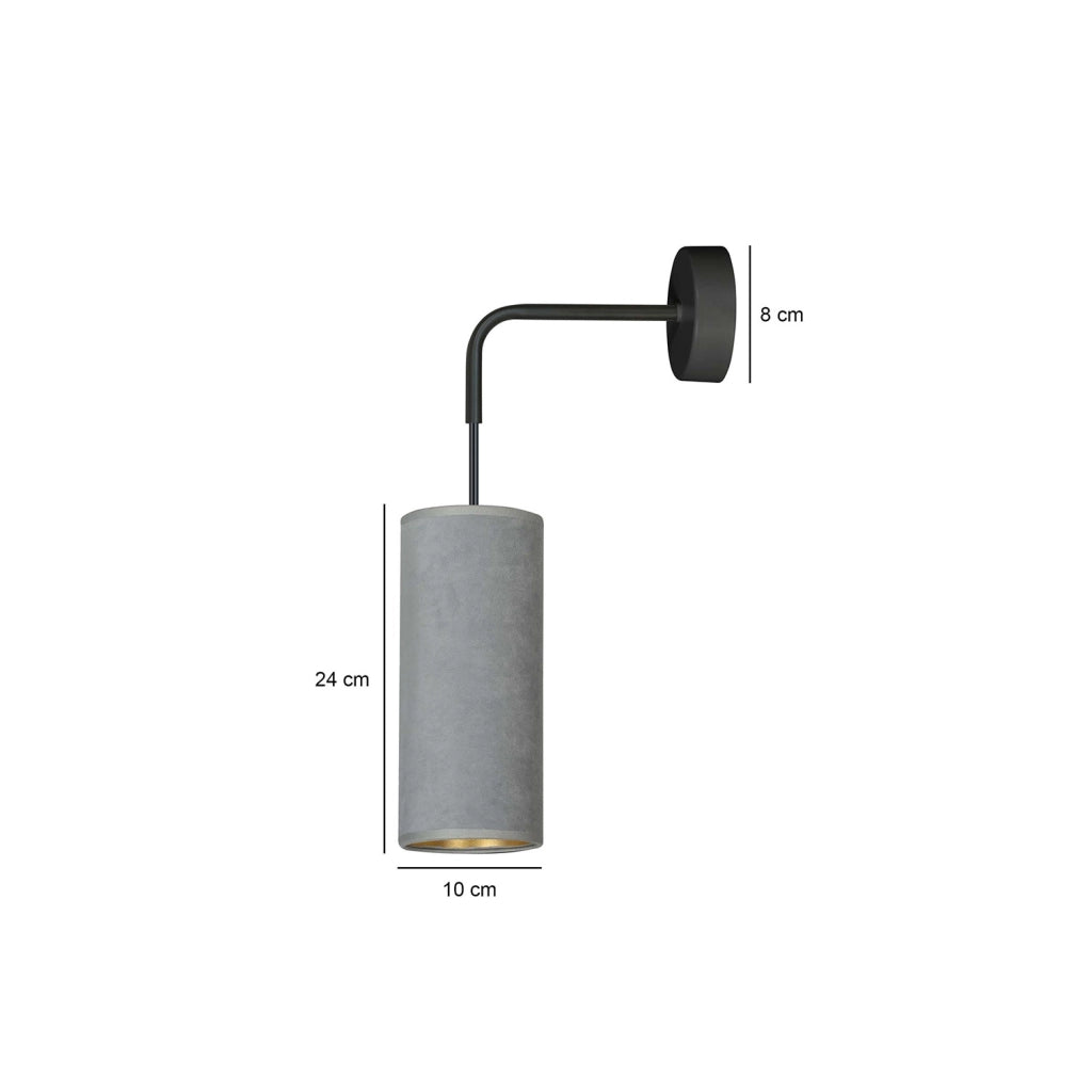 Applique 1 Luce Bente In Acciaio Nero E Paralume Grigio E Oro
