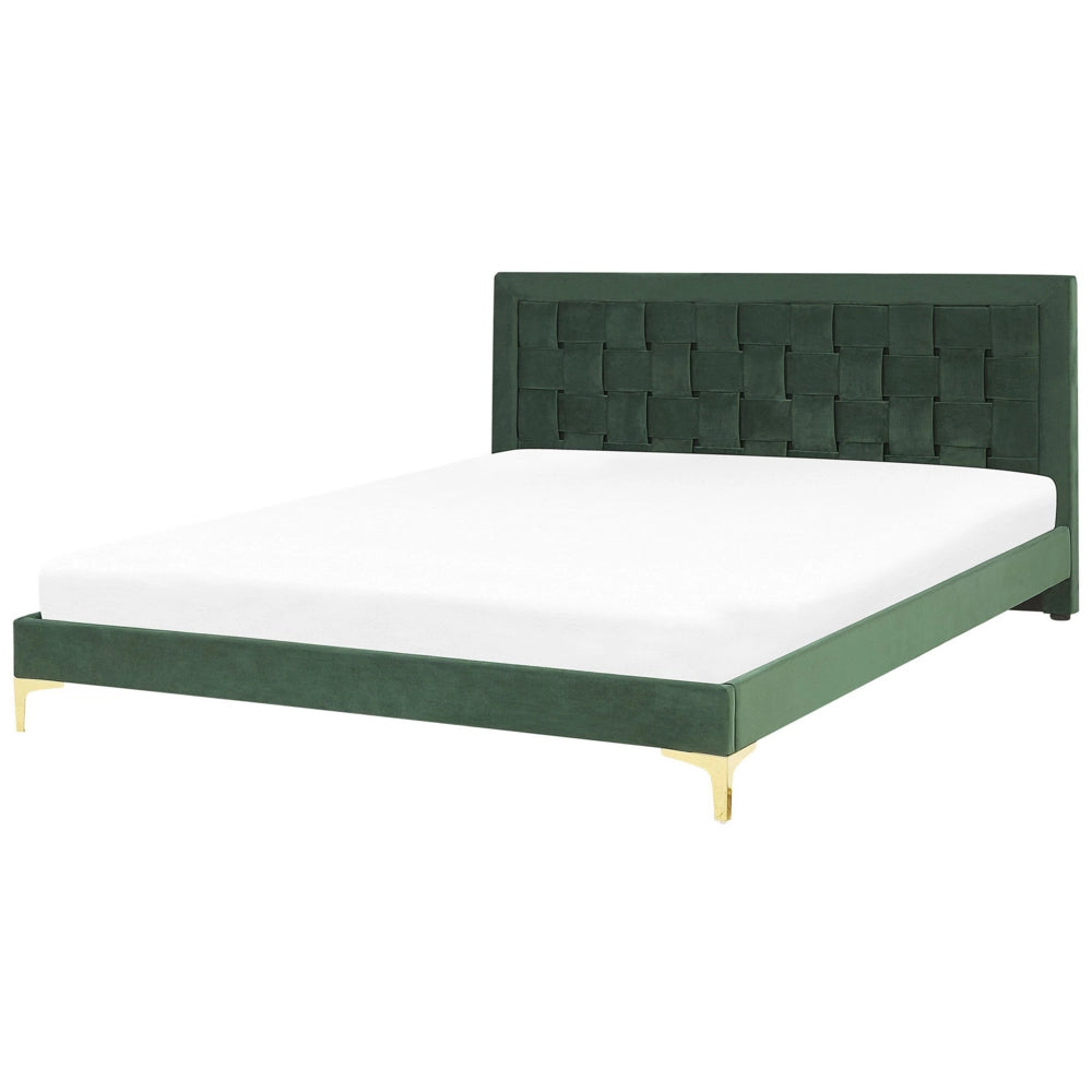 Letto imbottito 180 x 200 cm verde testiera velluto gambe dorate