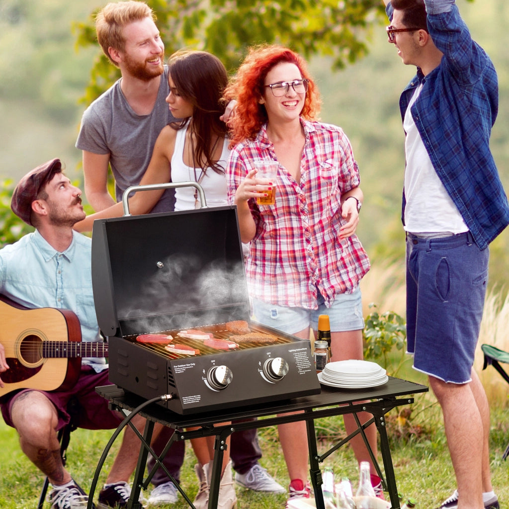 Barbecue a Gas Pieghevole con Coperchio e Termometro ¨C zephmum ¨C Nero Acciaio 55x46.5x41 cm
