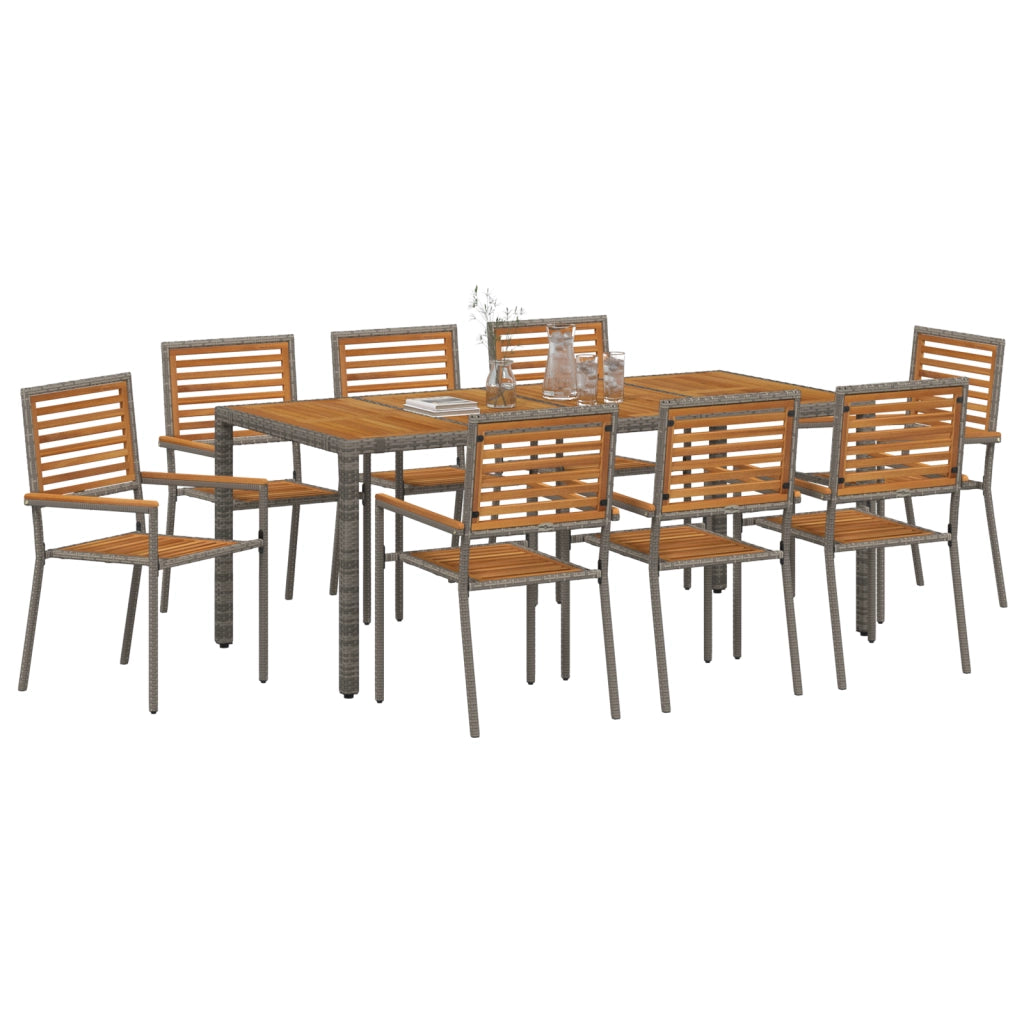 Set da Pranzo per Giardino 9 Pezzi Grigio Polyrattan Acacia