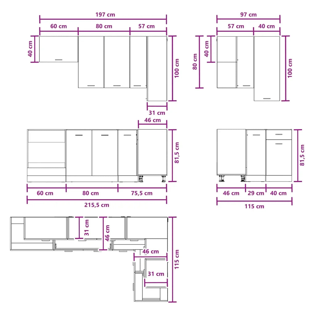 Unità Cucina LYON 8 pcs Rovere Fumo Legno ingegnerizzato 3438443