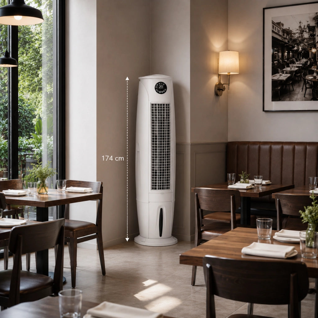 Raffrescatore Evaporativo ad Acqua 5000 m³/h, Serbatoio 40L con Vano Ghiaccio, Telecomando e Timer, Ventilatore Centrifugo 350W, Oscillazione Automatica Destra/Sinistra e Alto/Basso, Modalità Notte Silenziosa