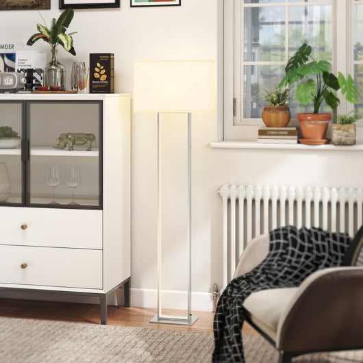 Lampada da Terra Alta 150 cm con 3 Modalità di Luce Interruttore a Pedale Paralume Effetto Lino Bianco