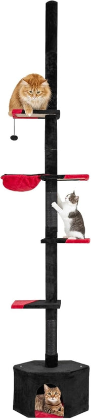 Albero per Gatti in Stile Gotico, Tiragraffi per Gatti da Pavimento a Soffitto Regolabile 245-300 cm con Condo, Amaca, Tiragraffi in Sisal e Pallina Pendenti, Mobile da Interno per Gattini