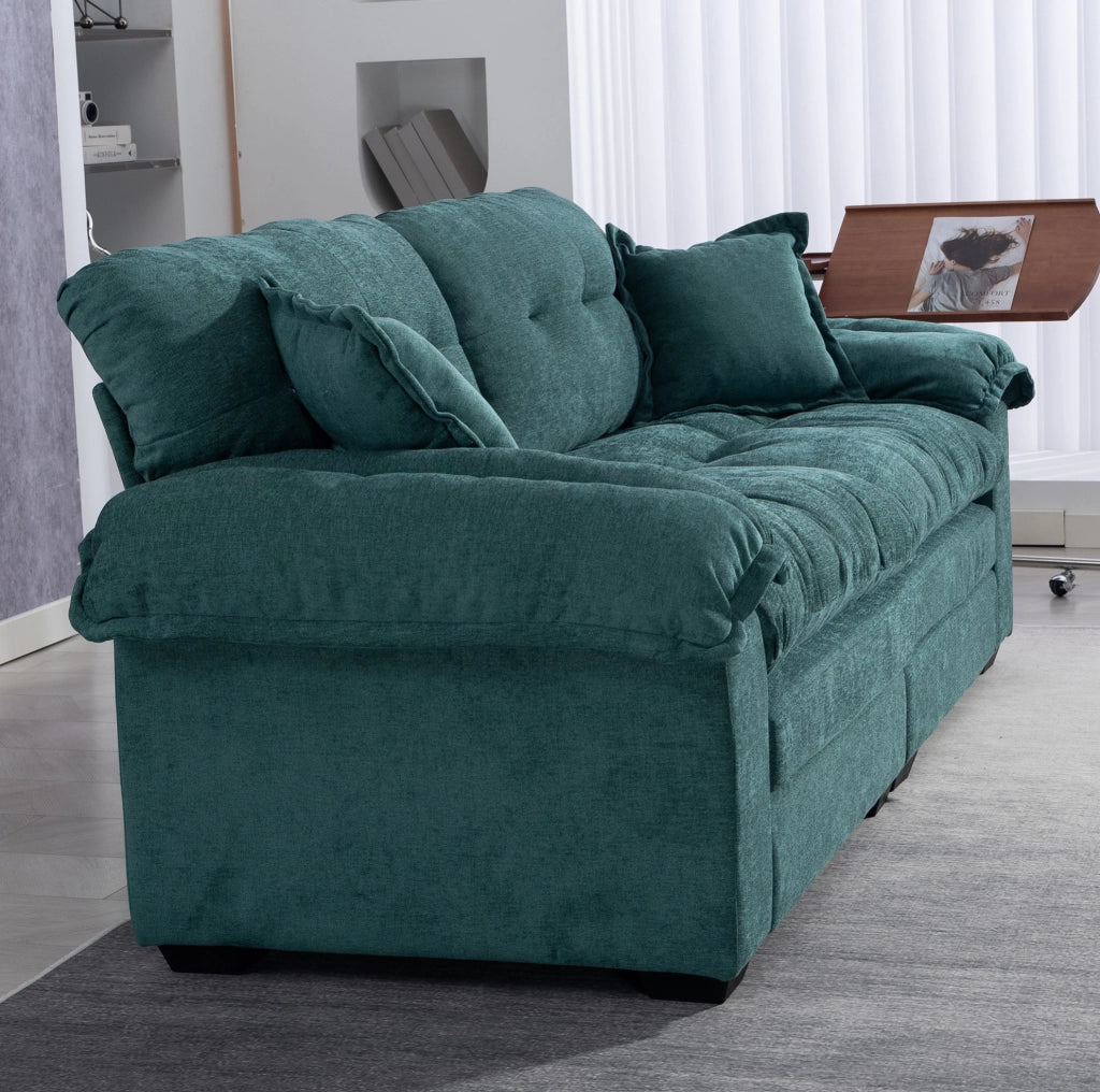 Divano 2 posti 214x89x93 cm in tessuto verde, con 2 cuscini, per piccoli salotti –