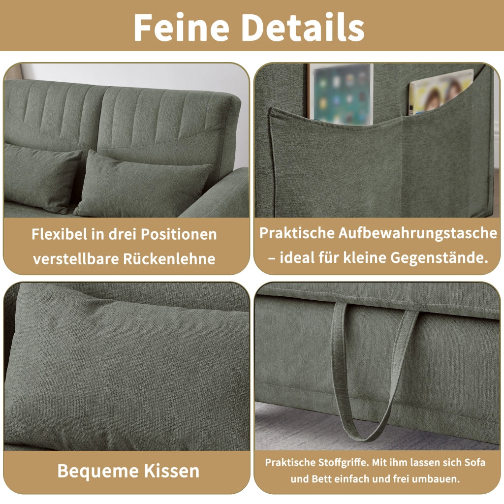 DIVANO LETTO 2 posti estraibile 166x95 cm Tessuto cotone-lino Verde Army