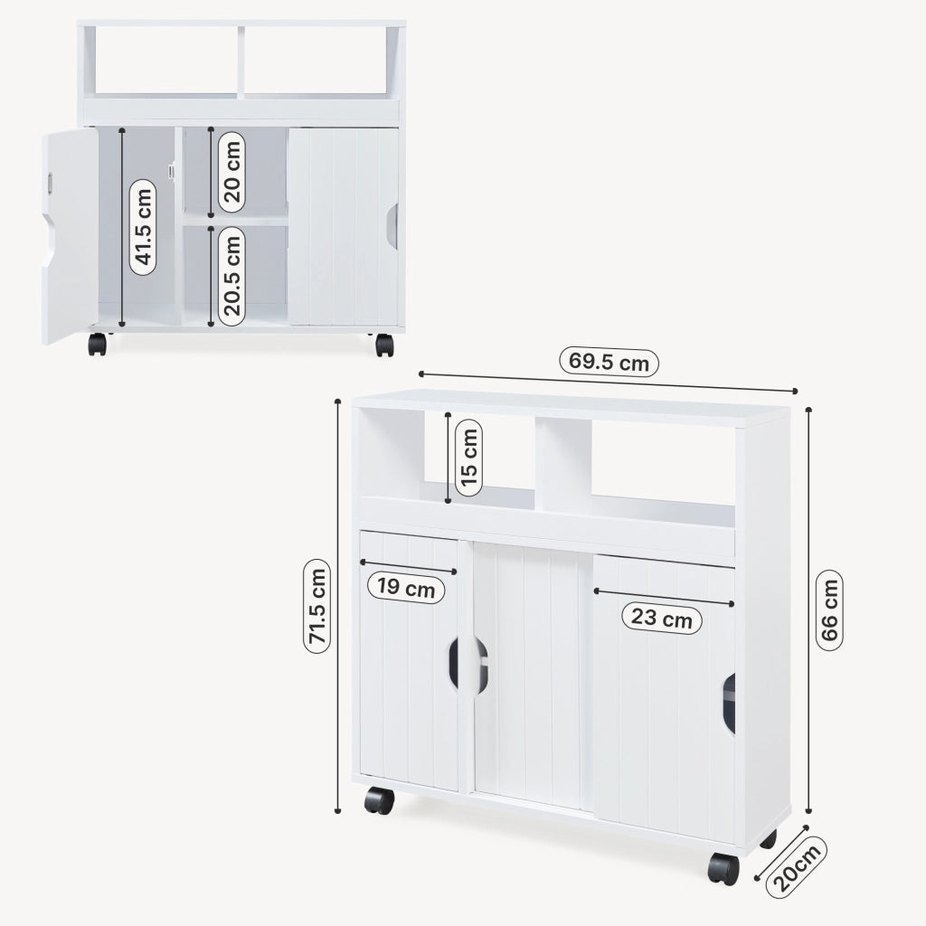Armadietto Stretto Fadeskimma Mobile Contenitore con Rotelle e 3 Ante 72x70x20 cm Bianco [en.casa]