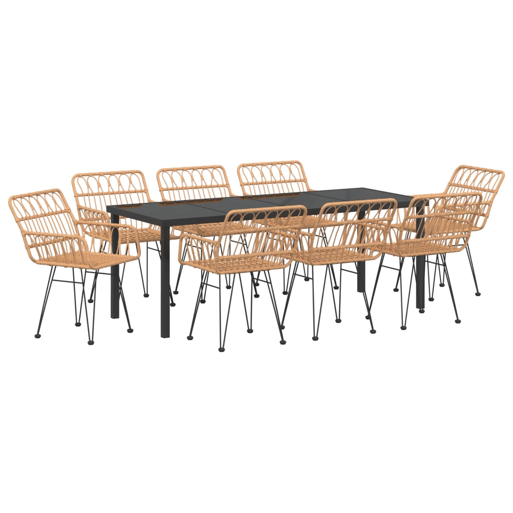 Set da Pranzo da Giardino 9 Pezzi Marrone in Polyrattan
