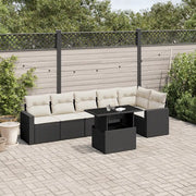 Set Divani da Giardino con Cuscini 7pz Nero Polyrattan