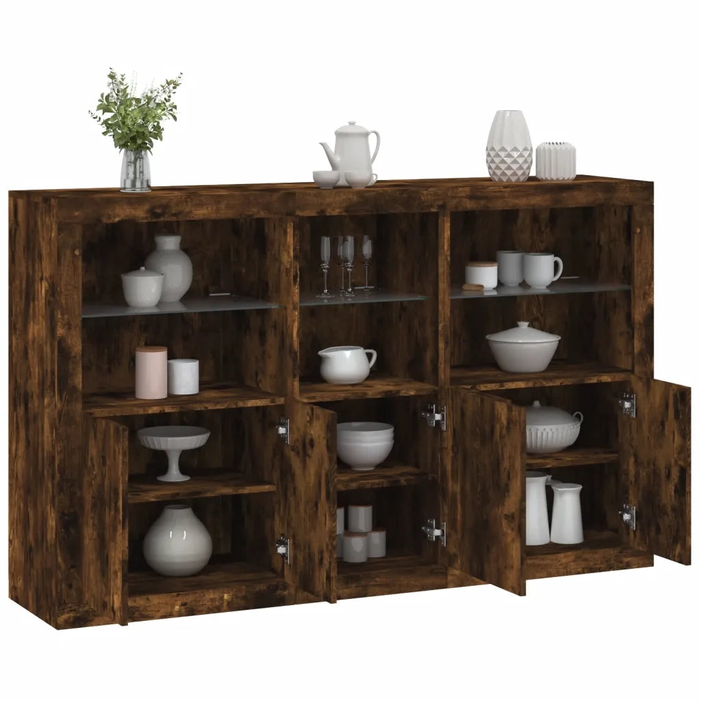 Credenza con Luci LED-Buffet-Armadio da cucina Rovere Fumo 162x37x100 cm 760993