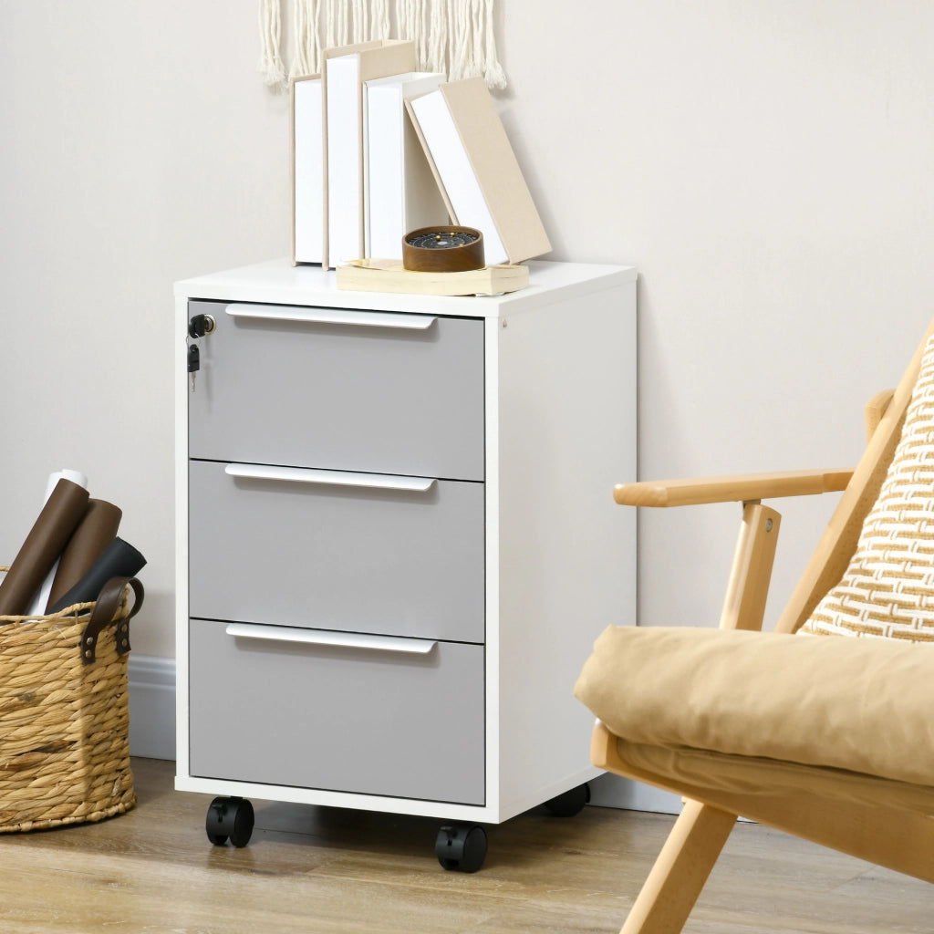 Scrivania con cassetti e ruote ¨C zephmum ¨C bianco grigio 40x40x63.5 cm
