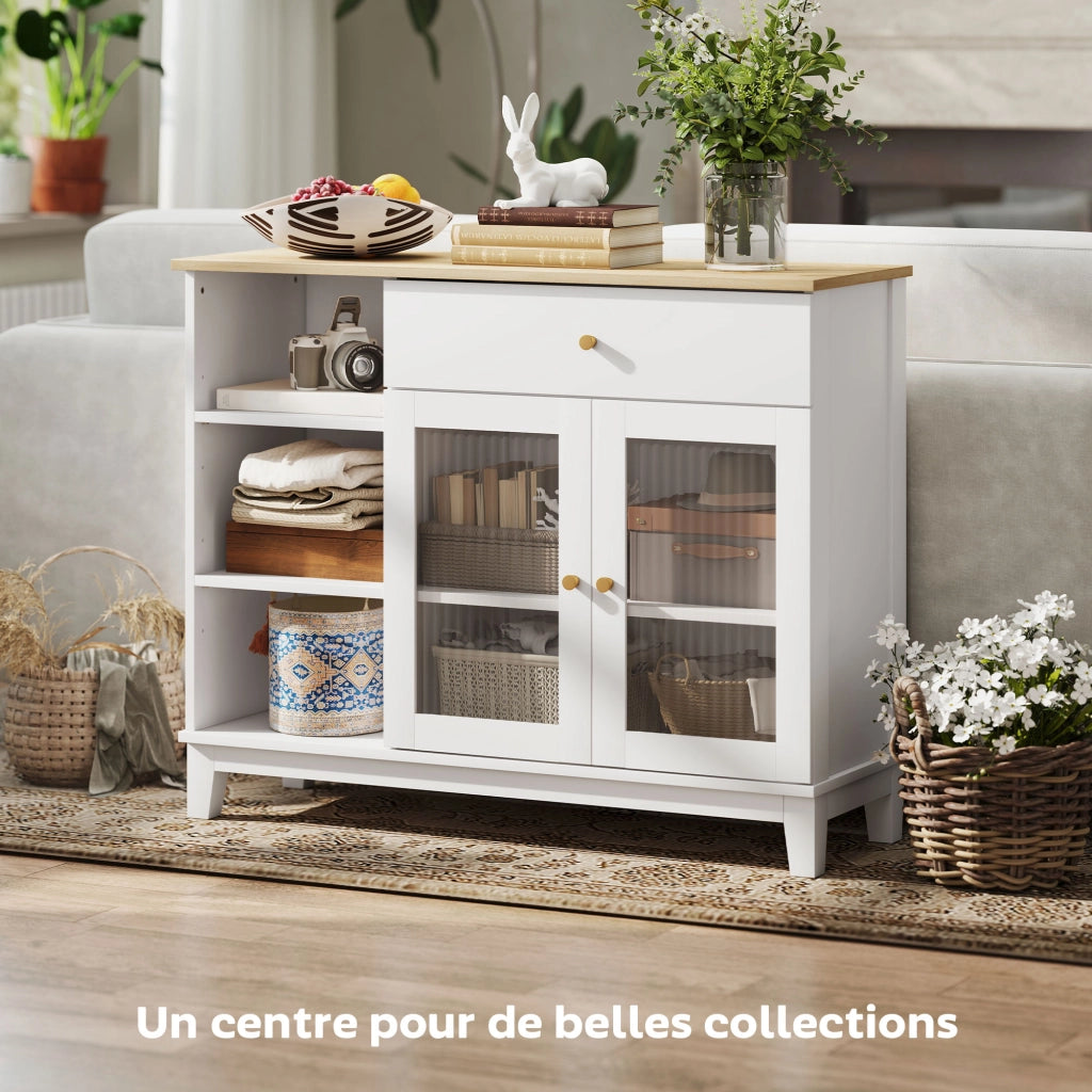 Credenza con ante in vetro temperato, cassetto e ripiani regolabili ¨C Minimal ¨C Bianco