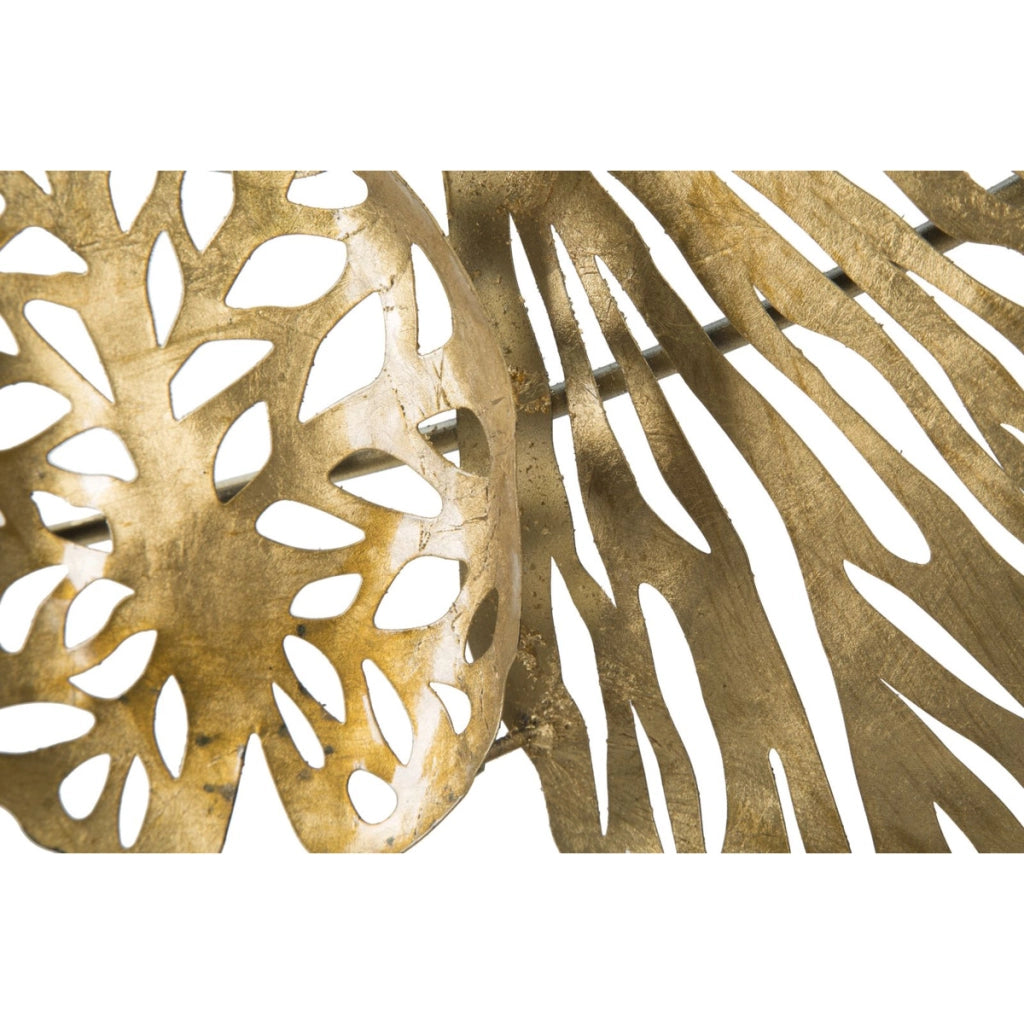 Decorazione in Metallo 3D Foglia 21, Oro, Metallo, 115x5x64 cm