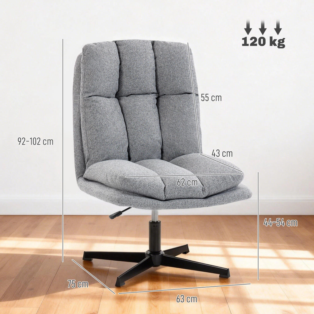 Poltrona Girevole Regolabile in Altezza ¨C Zephmum ¨C Tessuto Lino Grigio Chiaro Base Metallo