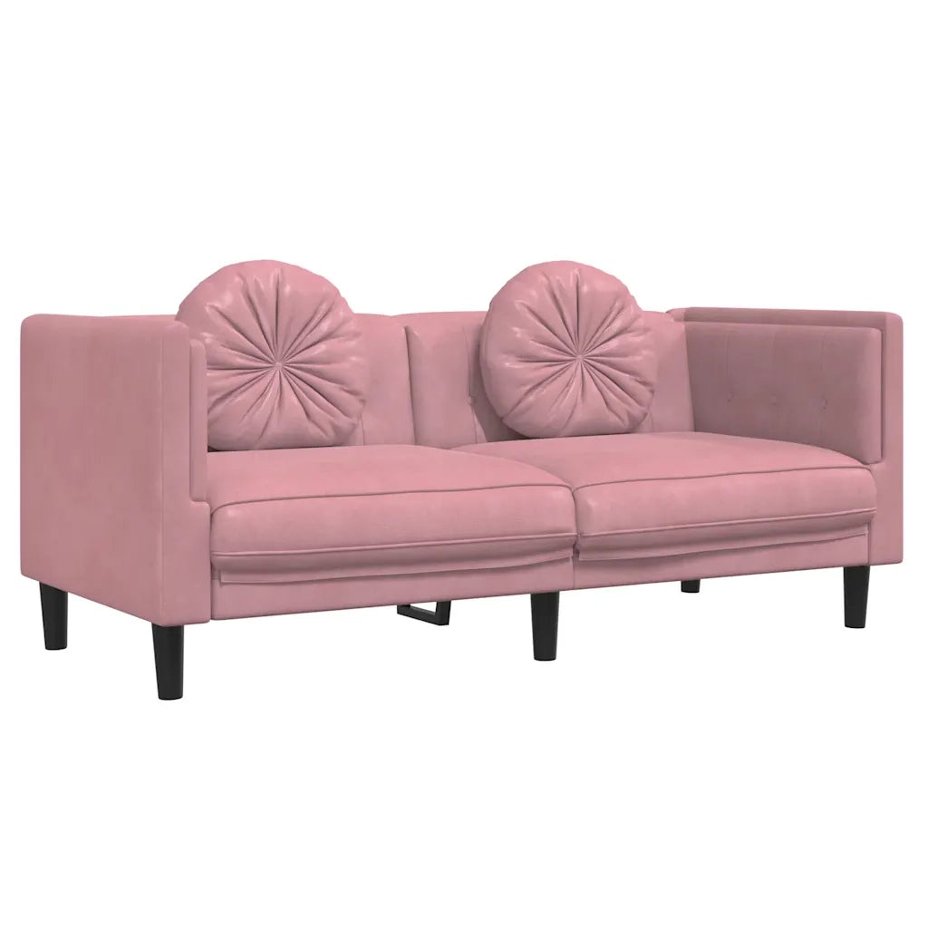 Divano a 2 Posti con Cuscini-Sofa 2 Posti con Cuscini Rosa in Velluto