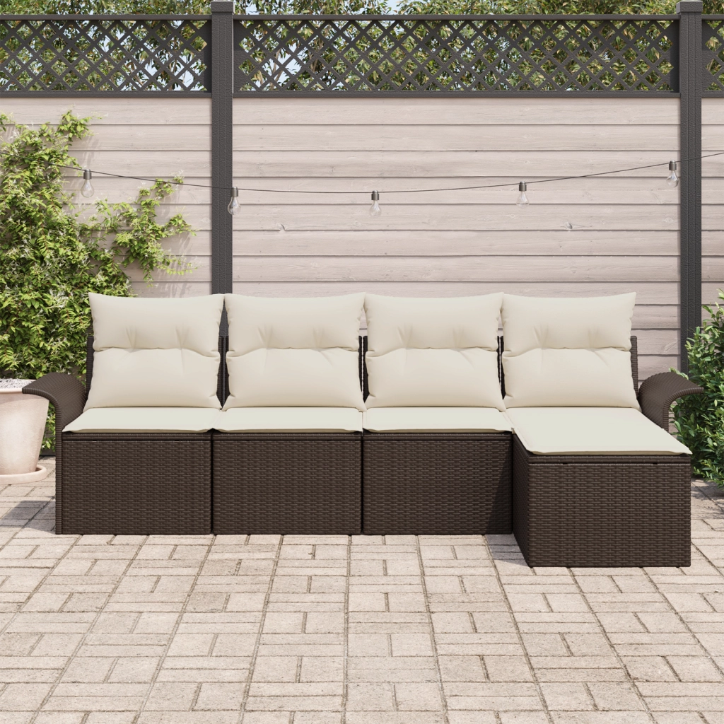 Set di divani da giardino da 5 pezzi con cuscini marrone in polyrattan