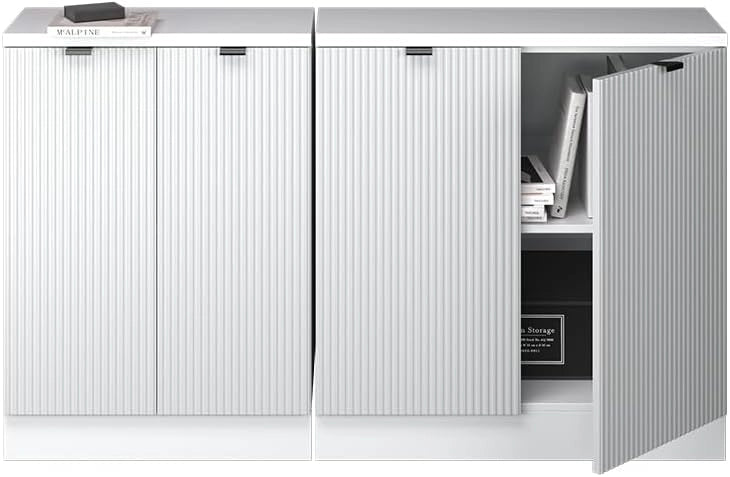 Set di mobili sottotetto Rion, Ondulazione bianca, 140 cm Set di 2 carcasse armadio profondità 60 cm, adatto per il salvaspazio sotto tetti spioventi