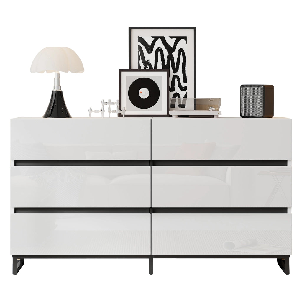 Madia con 6 cassetti - per soggiorno - 140 x 39.5 x 78.5 cm - bianco e nero