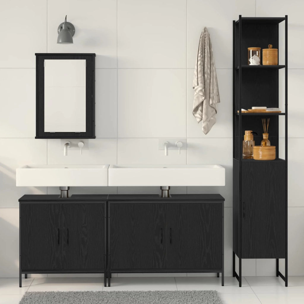 Set di mobili per il bagno 4 pcs Nero Legno multistrato 3334425