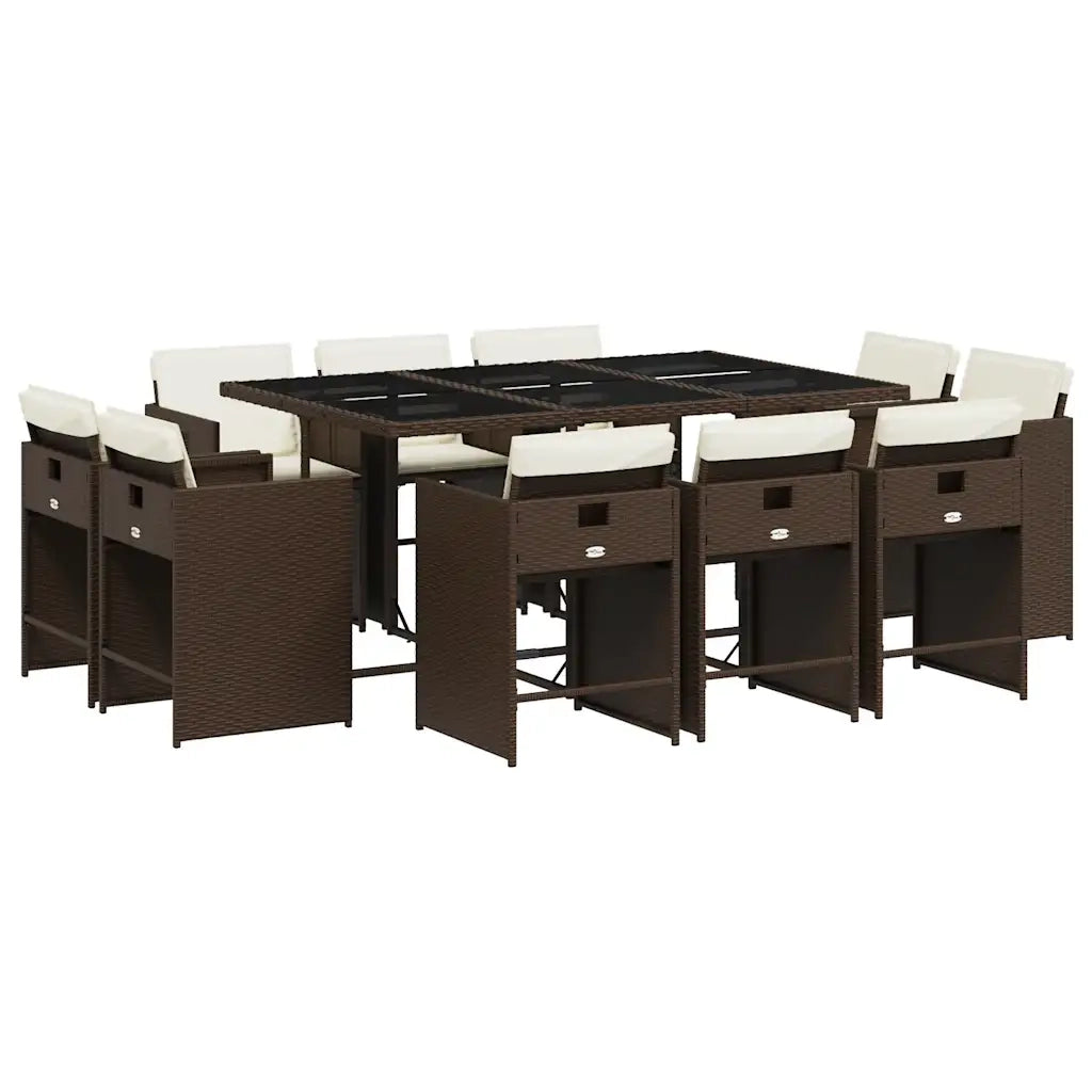 Set da Pranzo da Giardino 11 pz con Cuscini Polyrattan Marrone 3211209