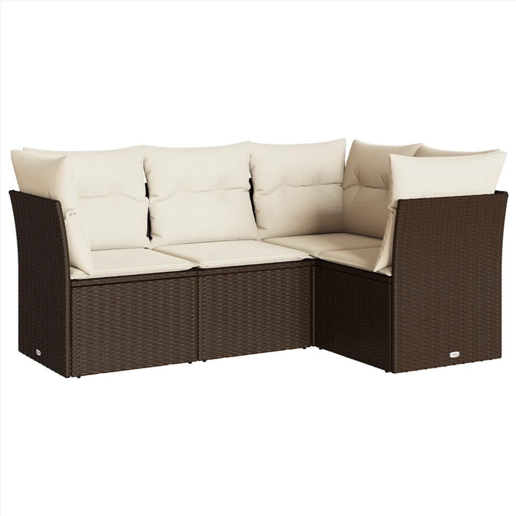 Set Divano da Giardino 4 pz con Cuscini-Sofa da Giardino-Divanetto da esterno Marrone in Polyrattan 606669