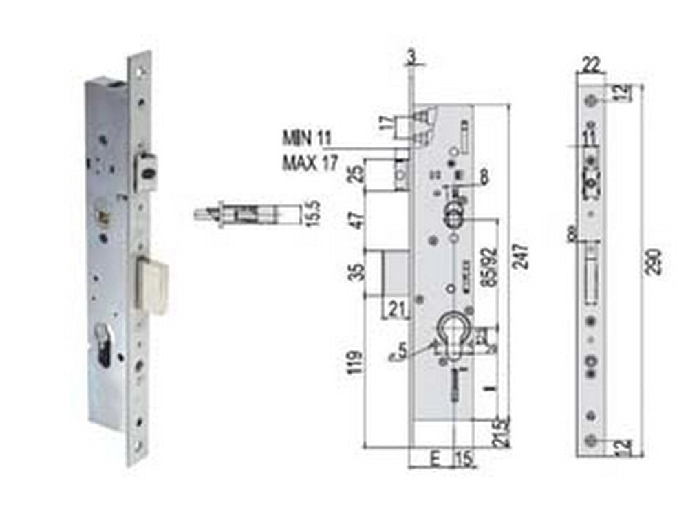 1pz serratura triplice infilare montanti quadro scrocco multitop 49225 mm.30 cod:ferx.fer244343