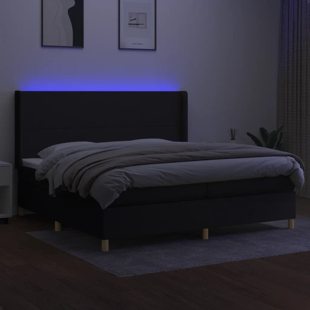 Letto a Molle Materasso e LED Nero 200x200cm in Tessuto 3138743