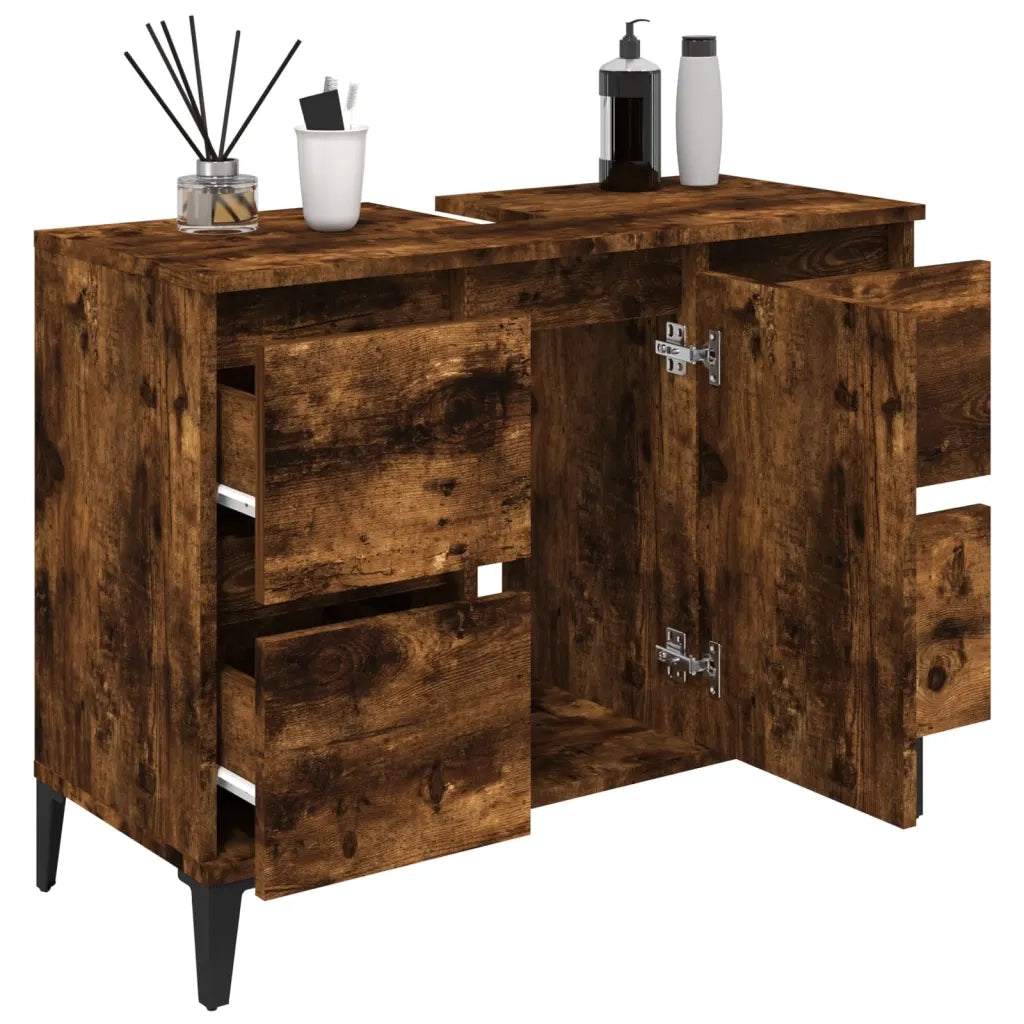 Mobile Lavabo Rovere Fumo 80x33x60 cm in Legno Multistrato 821281