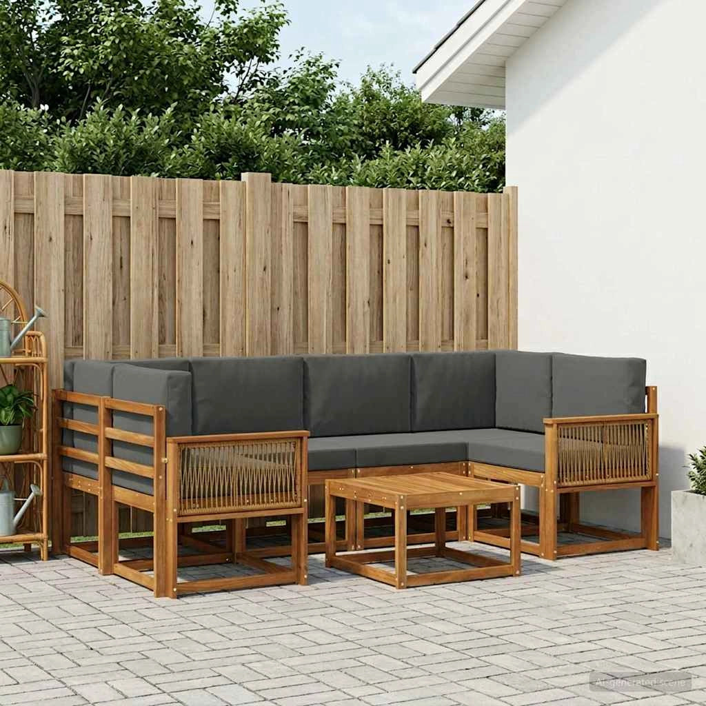 Set di divani da esterno 7 pz Naturale e Antracite Poliestere 3385038
