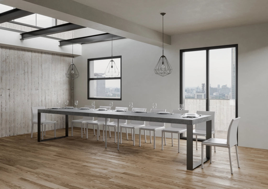 Tavolo allungabile 90x140/400 cm Tekno Premium cemento telaio Antracite