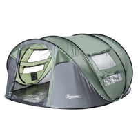 Tenda da Campeggio Pop Up 4-5 Persone 263,5x220x123 cm con Porte e Finestre Verde e Grigio