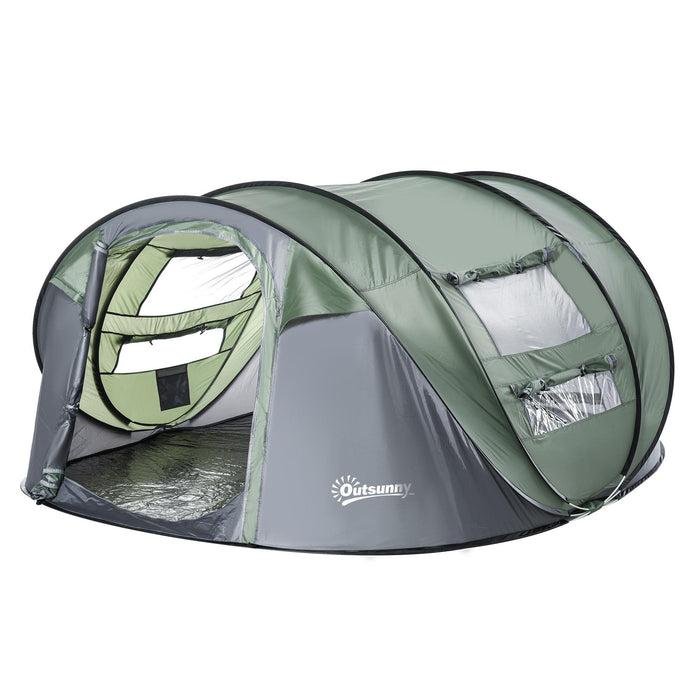 Tenda da Campeggio Pop Up 4-5 Persone 263,5x220x123 cm con Porte e Finestre Verde e Grigio