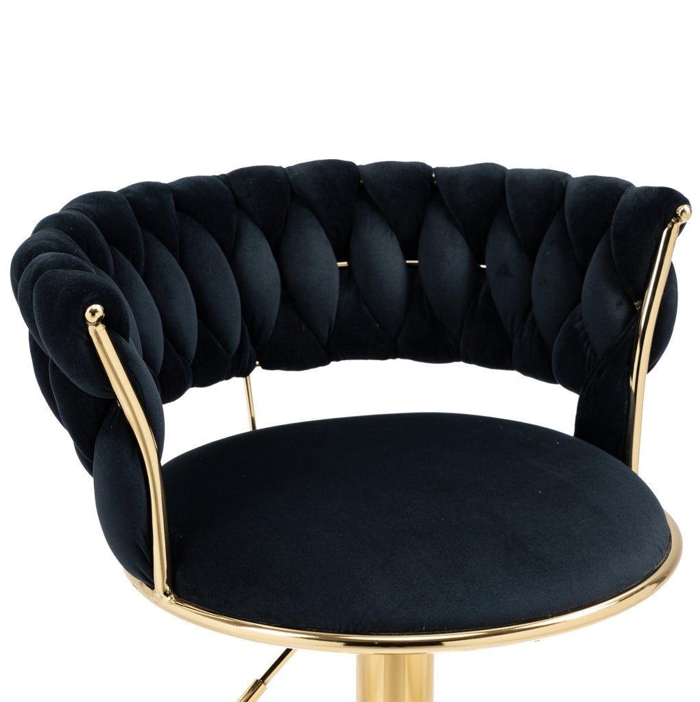 Sgabello da bar girevole 360° regolabile in altezza con schienale; velluto nero e base oro