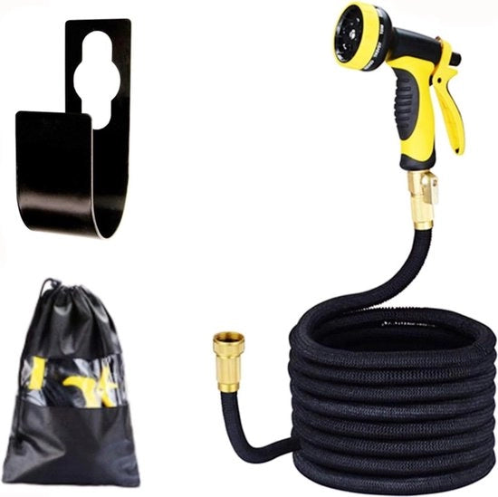 Serpentino estensibile per giardino - Tubo di gomma flessibile con 9 funzionalità spaziatore - Connettori a messing - Appoggio tubo - Borsa di stoccaggio - 150FT/45M