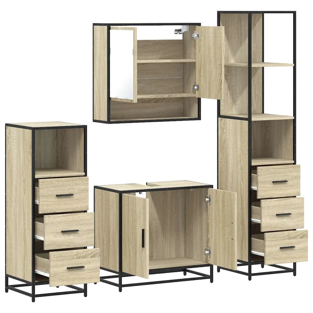 Set Mobili da Bagno | Armadio da bagno 4 pz Rovere Sonoma in Legno Multistrato