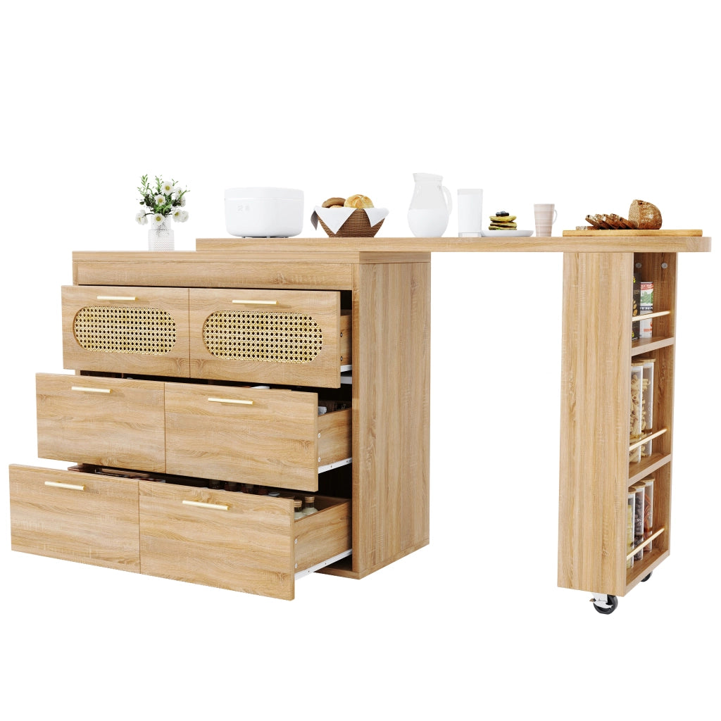 Tavolo Bar con 6 Cassetti e Ante in Rattan ¨C MINIMAL ¨C Metallo, Girevole 360¡ã