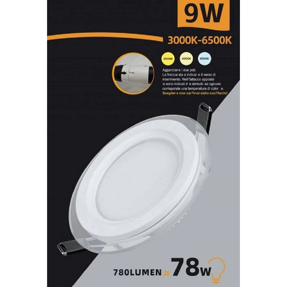 Trade Shop - Pannello Led Slim Incasso Bordo In Vetro 9w Cct Tre Colorazioni Di Luce P94e-t3c -