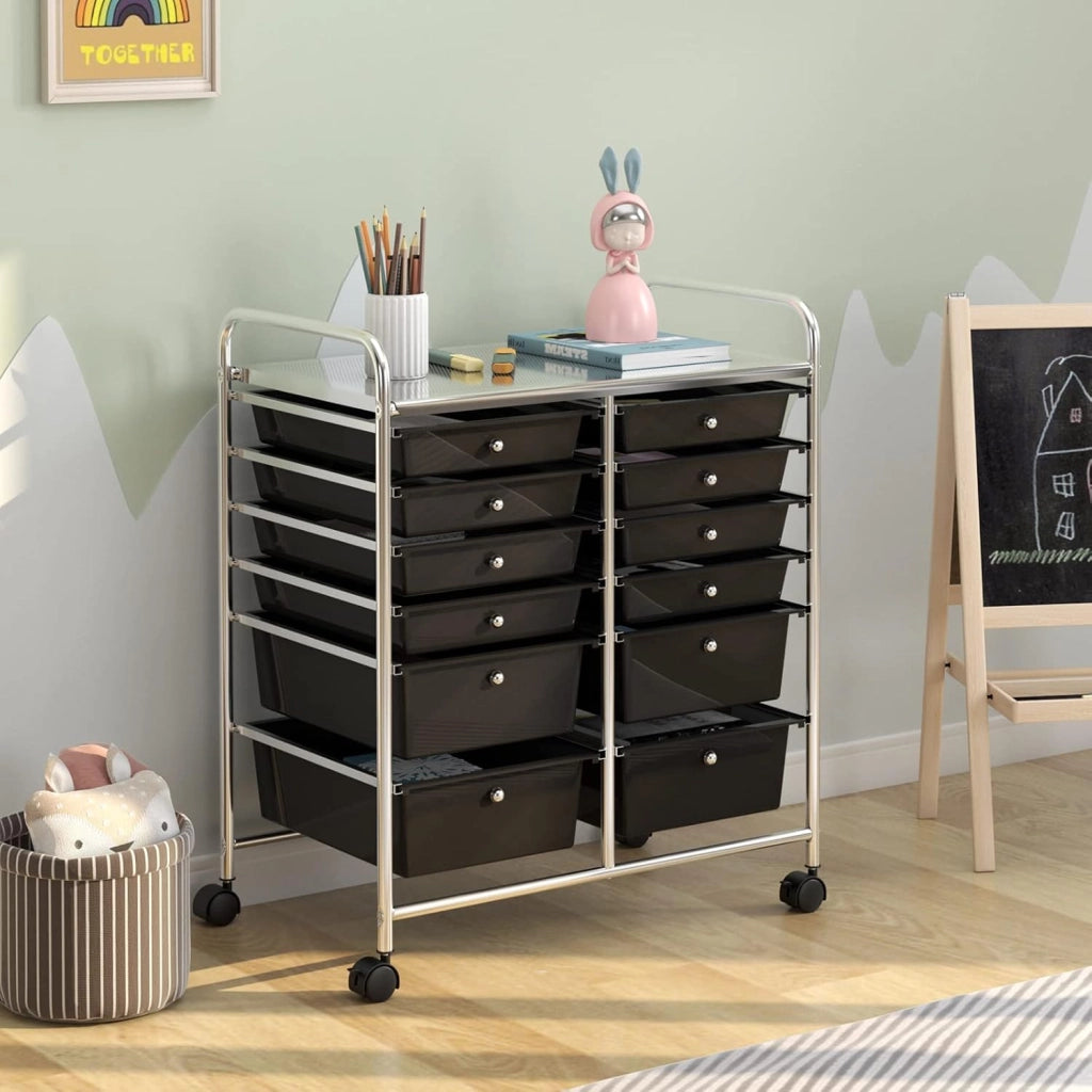 Carrello Portaoggetti con Ruote, 12 Cassetti Rimovibili, Carrello a Rotelle per Soggiorno, Ufficio, Camera da Letto, 64x38x75 cm, 3 Colori