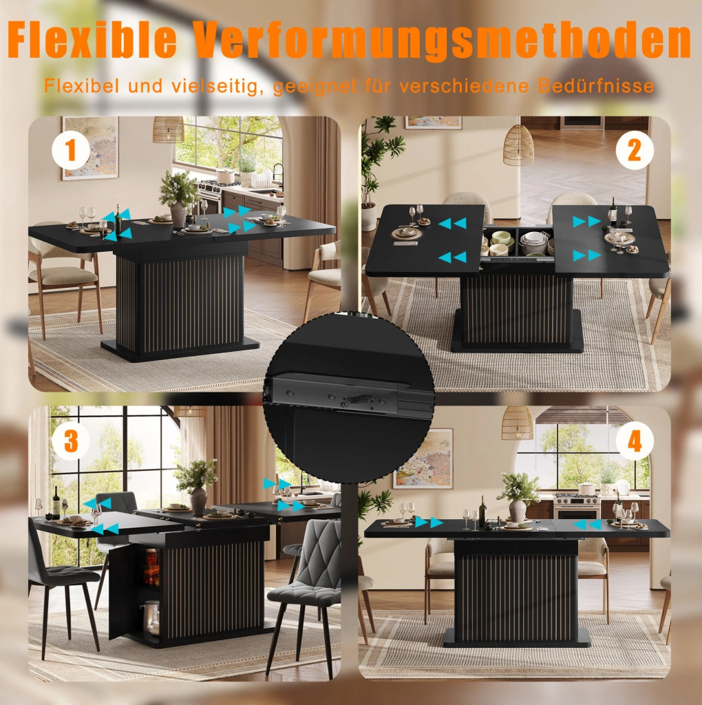Tavolo da pranzo allungabile 120-160 cm con contenitore; MDF e metallo; nero