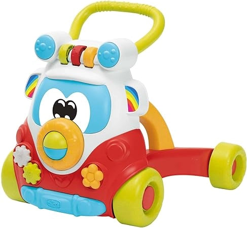 Chicco Primi Passi per Bambini Happy Hippy con Centro Attività Manuali, Pulmino Primi Passi, 4 Grandi Ruote, Girello con