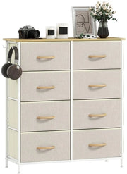 Cassettiera da camera da letto - 8 vetrine di stoffa - Sostegni in acciaio - Superficie in legno - 4 ripiani di archiviazione