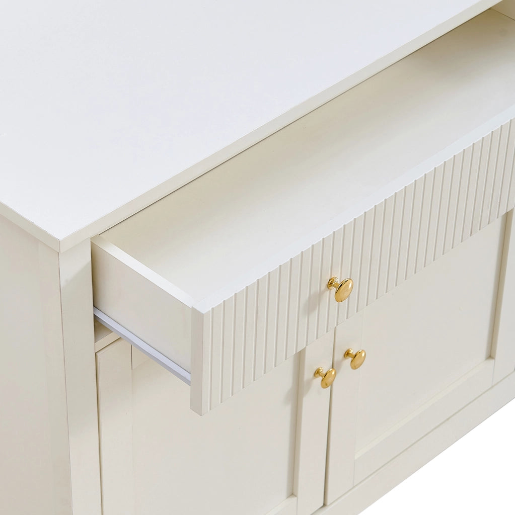 Credenza bianca con 2 cassetti e 4 ante; 160x40x82 cm; MDF; maniglie dorate