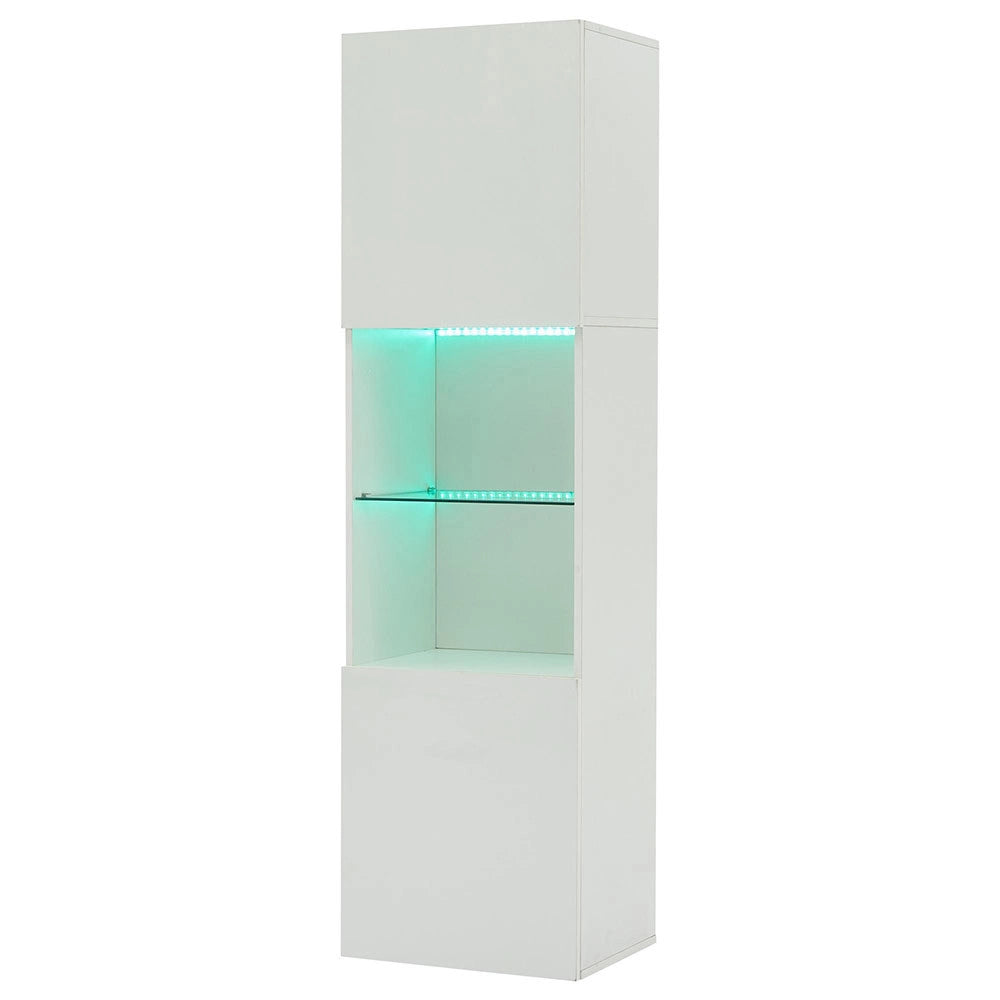 Armadio vetrina illuminato a LED - Xylo - 45x35x160 cm - Bianco brillante - 1 ripiano in vetro