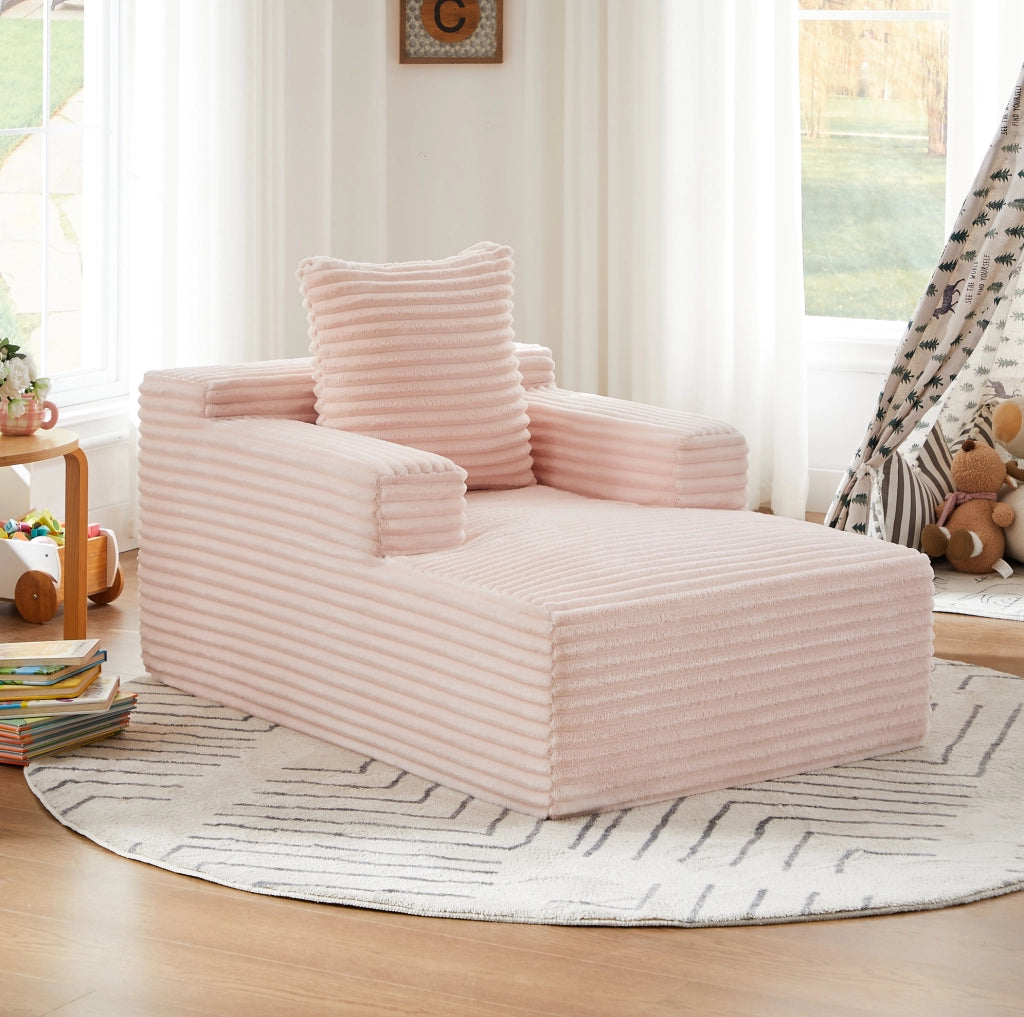 Divano letto imbottito in velluto a coste rosa con molle insacchettate, pronto all'uso comodo